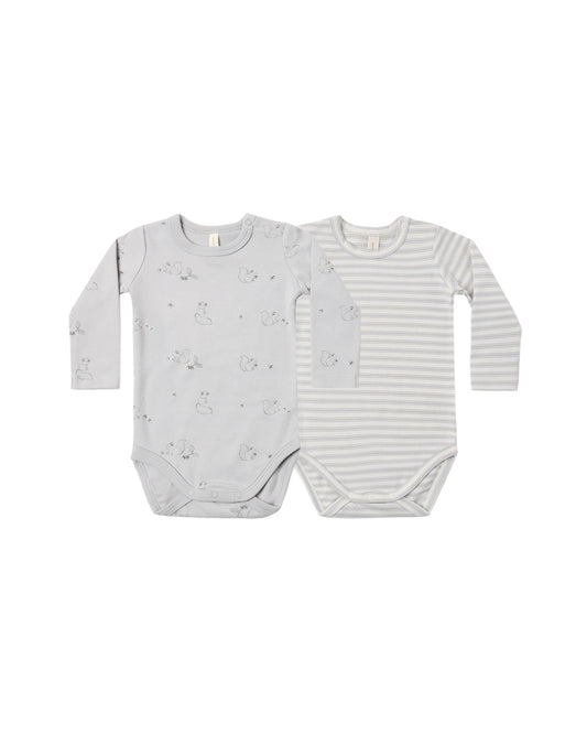 Quincy Mae Jersey Bodysuit, 2 Pack - Squirrel, Cloud Stripe
