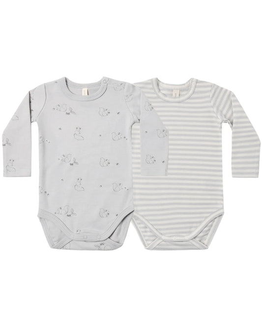 Quincy Mae Jersey Bodysuit, 2 Pack - Squirrel, Cloud Stripe