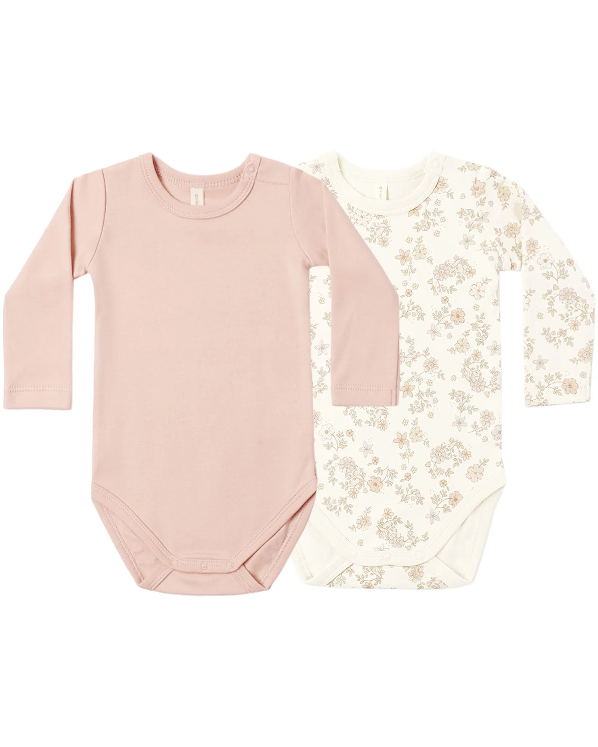 Quincy Mae Jersey Bodysuit, 2 Pack - Floral Vine, Dusty Rose