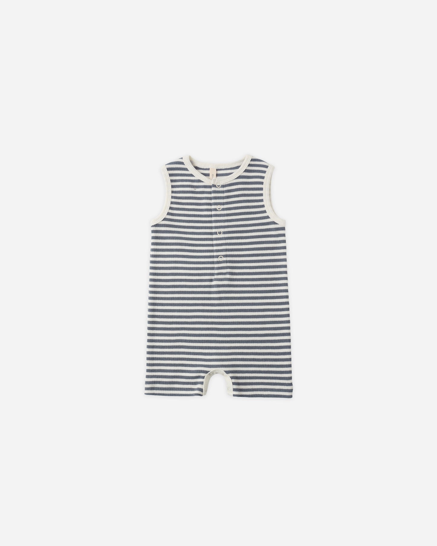 Quincy Mae Ribbed Henley Romper - Ocean Stripe
