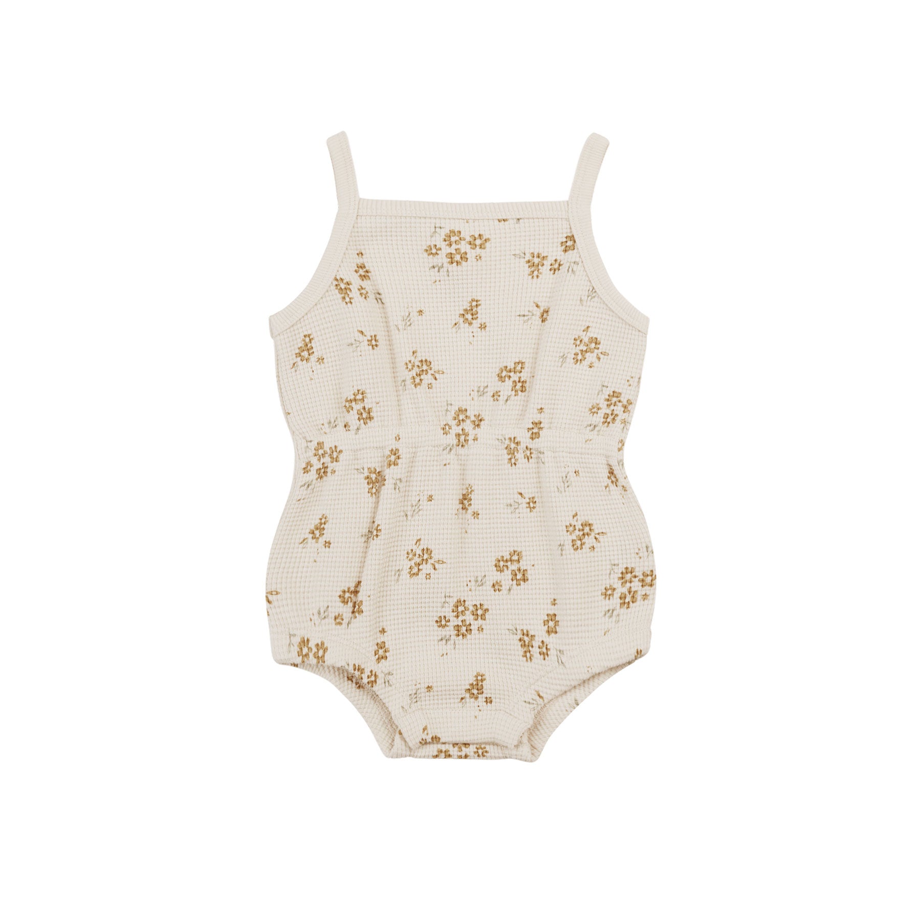 Quincy Mae Waffle Cinch Romper - Honey Flower - Natural 