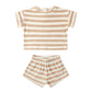 Quincy Mae Terry Tee + Short Set - Latte Stripe