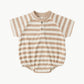 Quincy Mae Terry Henley Romper - Latte Stripe