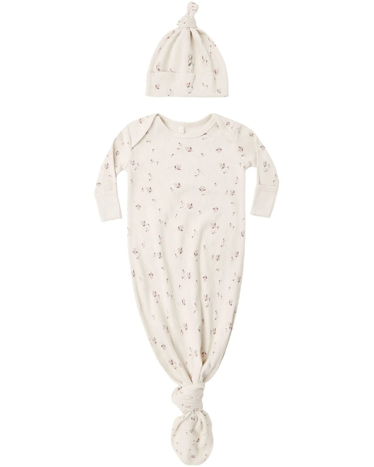 Quincy Mae Knotted Baby Gown + Hat Set - Fall Ditsy