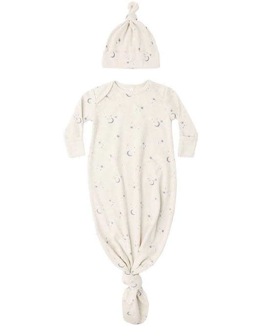 Quincy Mae Knotted Baby Gown + Hat Set - Celestial