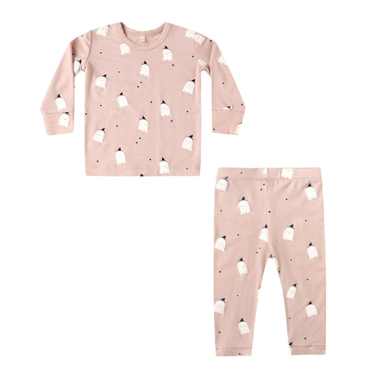 Quincy Mae Bamboo Pajama Set - Pink Ghosts