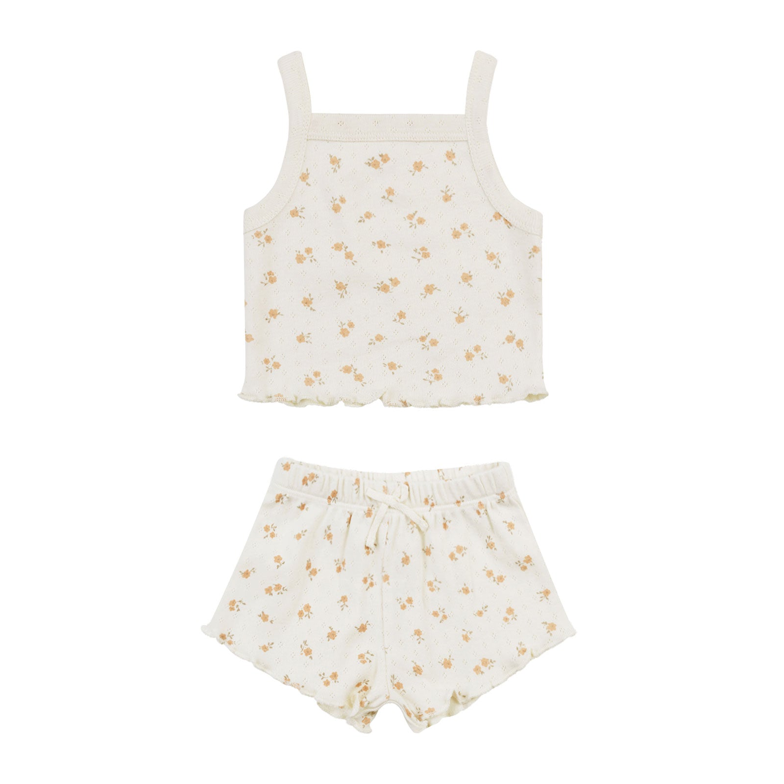 Quincy Mae Pointelle Tank + Shortie Set - Ditzy Melon - Ivory