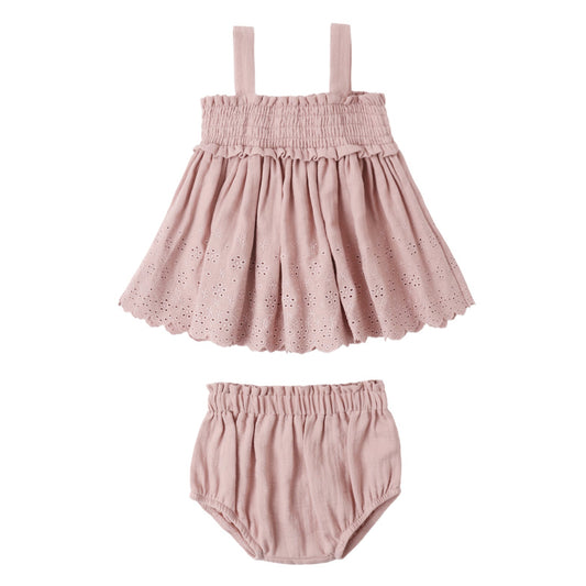 Quincy Mae Mae Smocked Top + Bloomer Set - Mauve