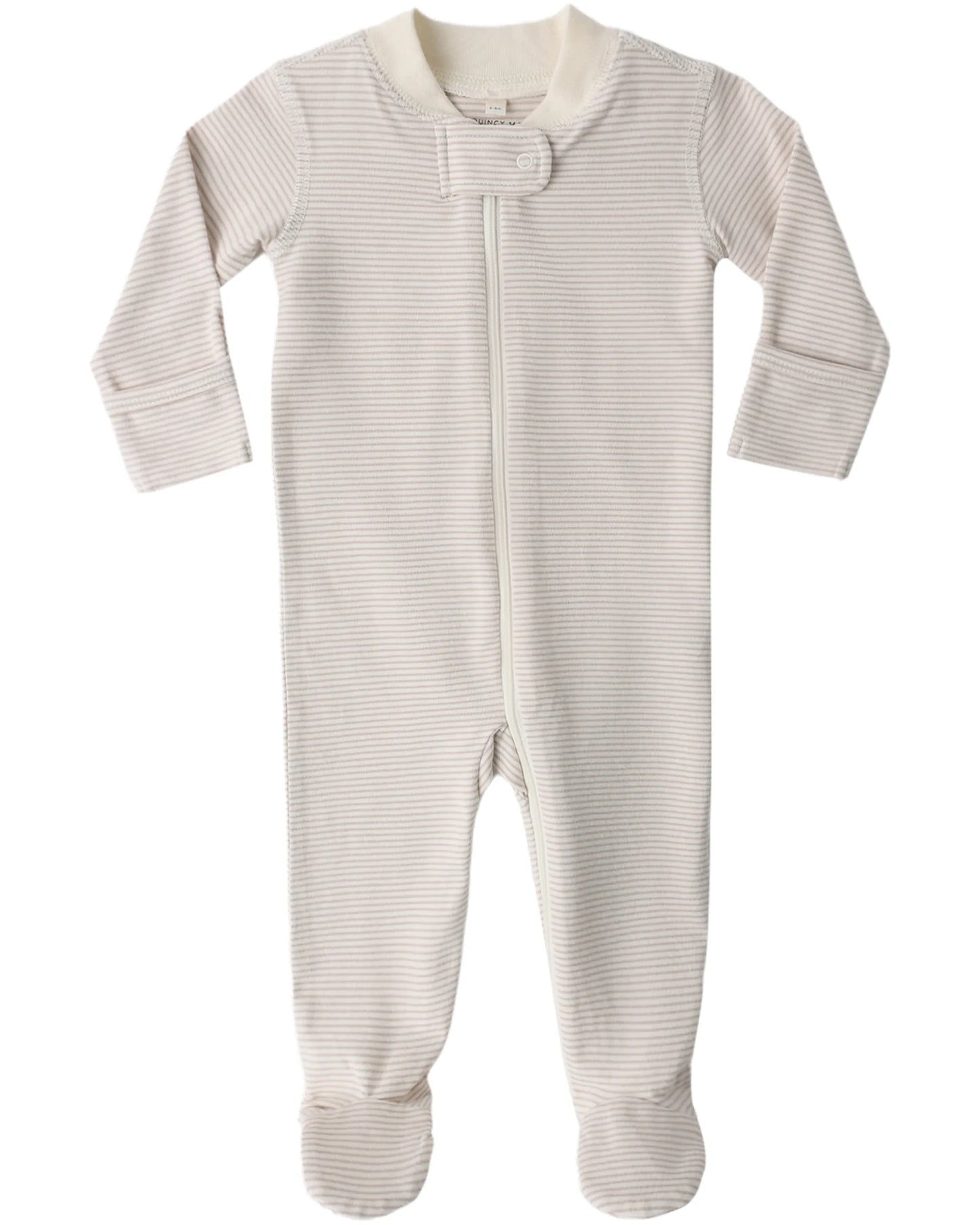 Quincy Mae Zip Longsleeve Sleeper Footie - Oat Microstripe