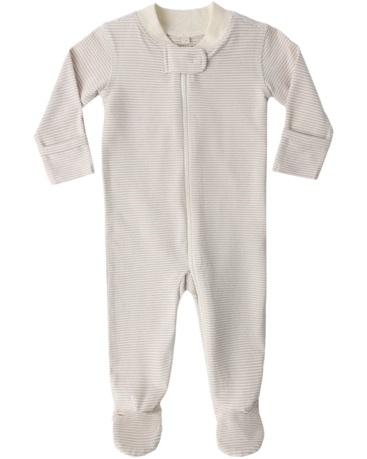 Quincy Mae Zip Longsleeve Sleeper Footie - Oat Microstripe