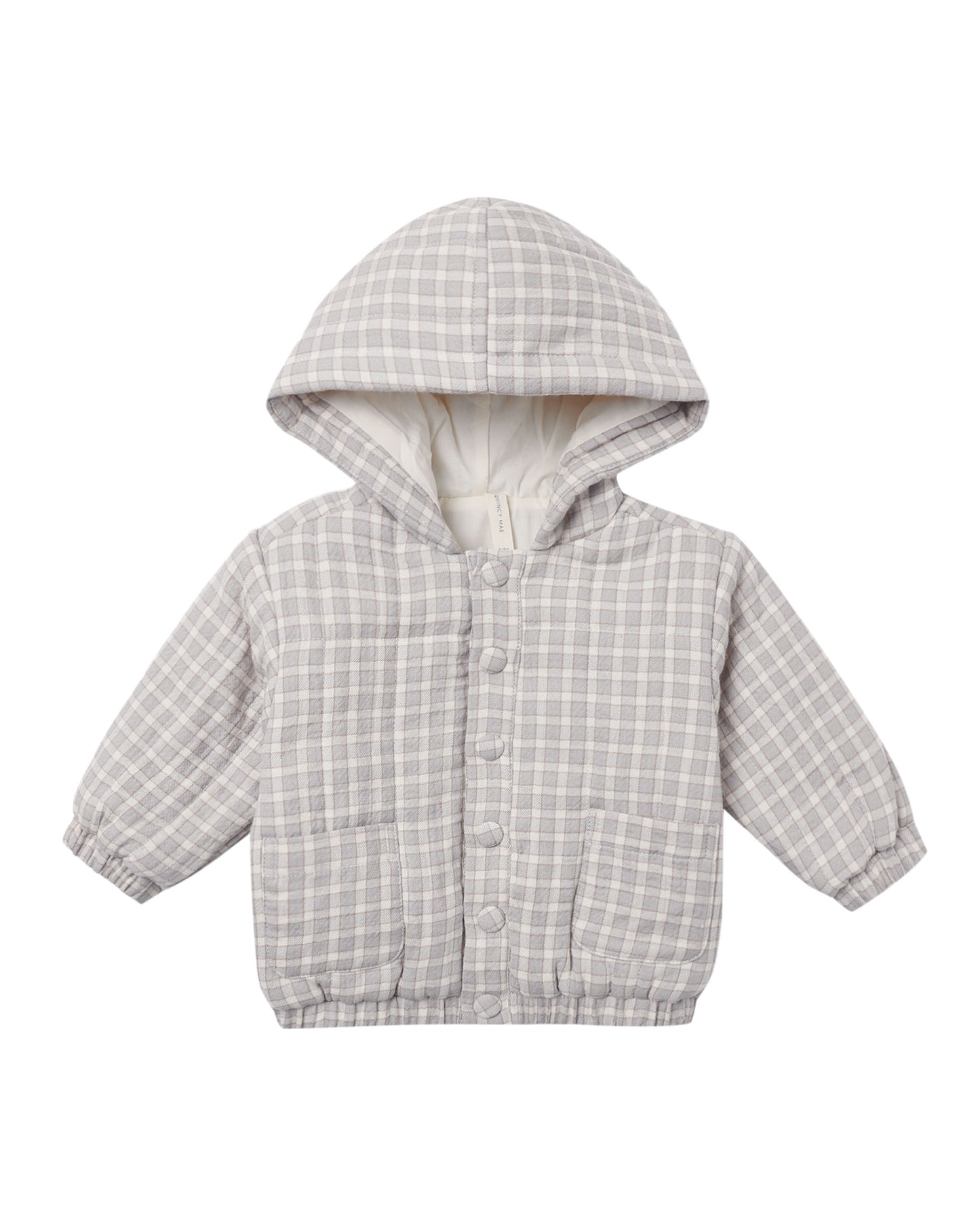 Quincy Mae Hooded Woven Jacket - Blue Gingham