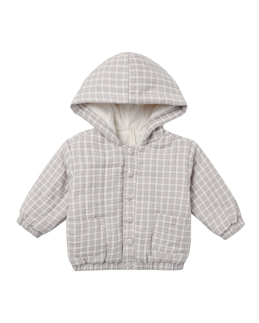 Quincy Mae Hooded Woven Jacket - Blue Gingham
