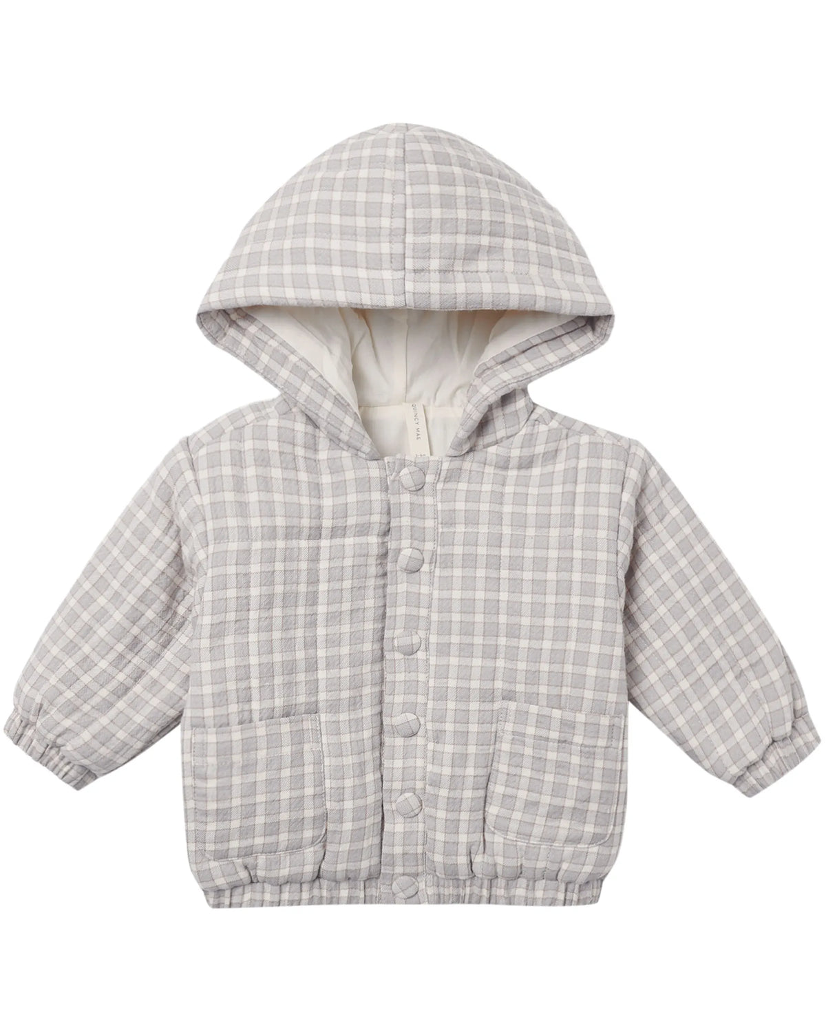 Quincy Mae Hooded Woven Jacket - Blue Gingham