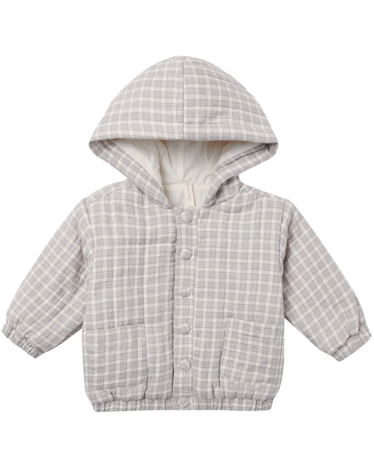 Quincy Mae Hooded Woven Jacket - Blue Gingham