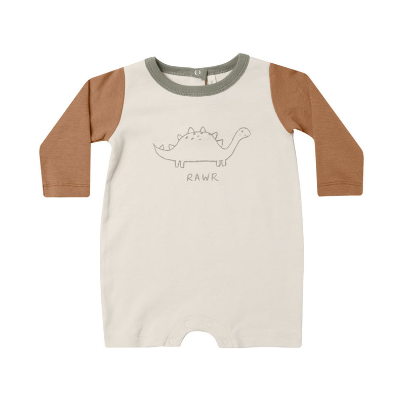 Quincy Mae Long Sleeve Romper - Dino - Natural