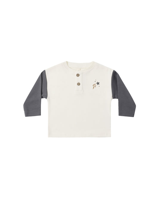 Quincy Mae Long Sleeve Henley Tee - Midnight