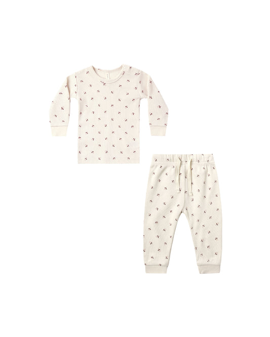 Quincy Mae Waffle Top + Pant Set - Fall Ditsy