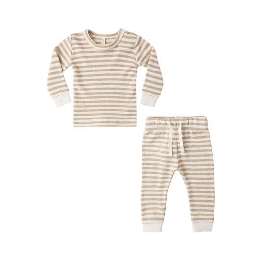 Quincy Mae Waffle Top Pant Set - Butterscotch Stripe