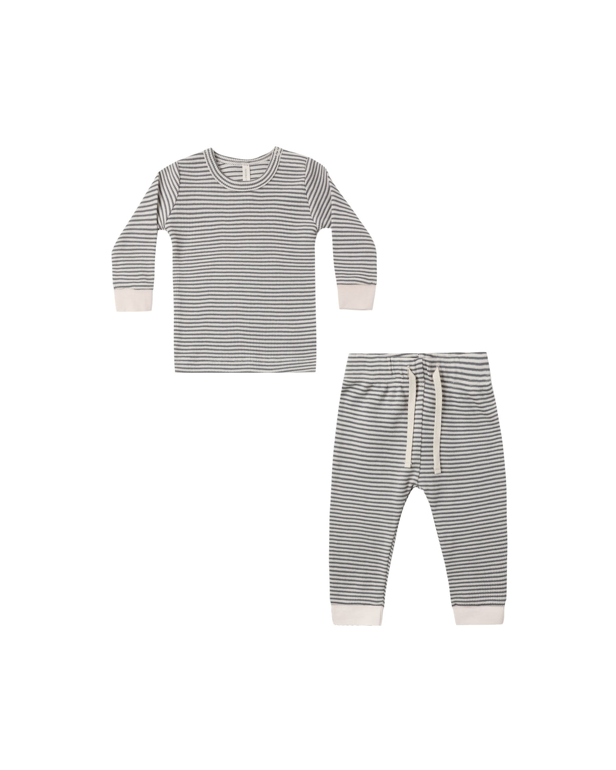 Quincy Mae Waffle Top + Pant Set - Midnight Microstripe