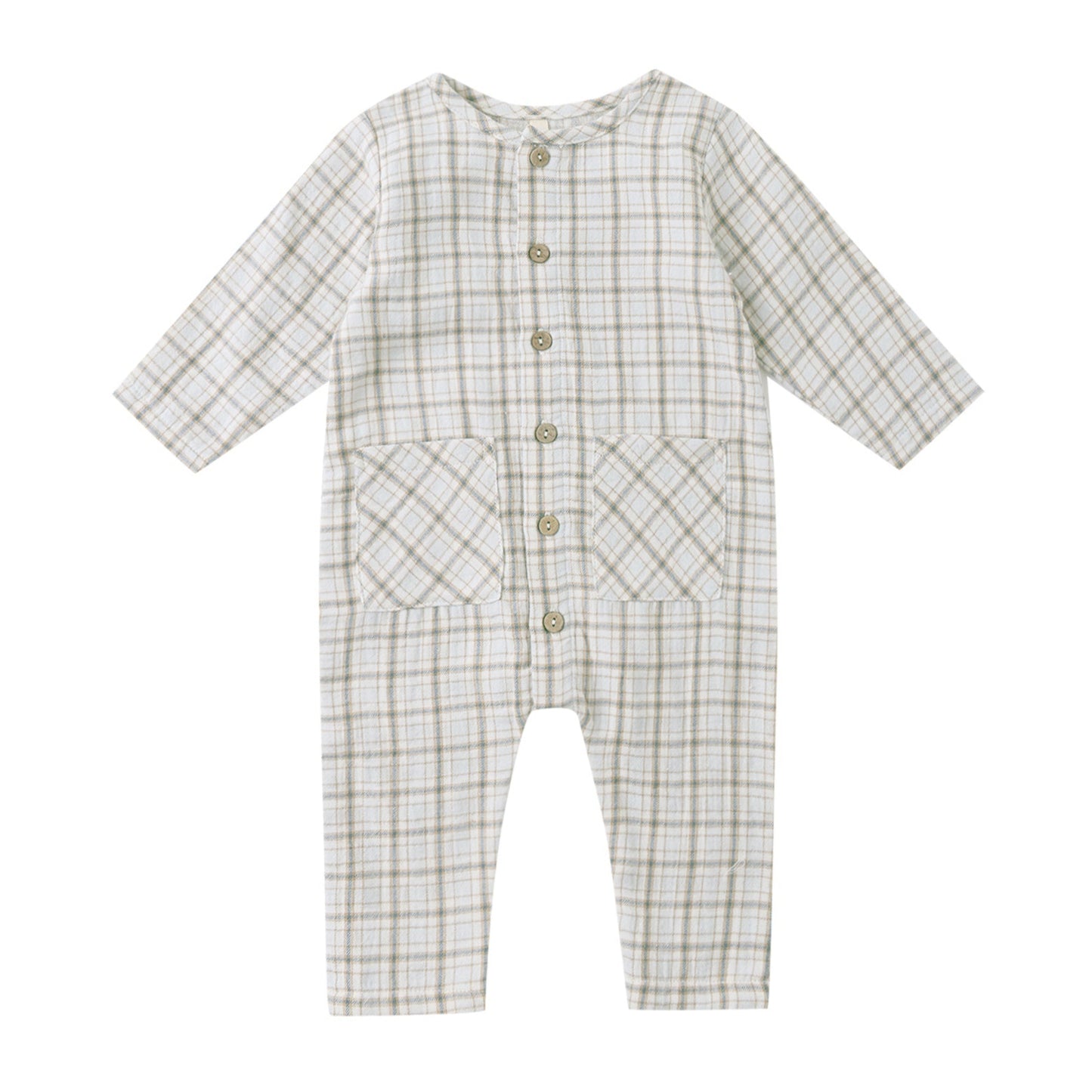Quincy Mae Pocketed Woven Jumpsuit - Blue Plaid