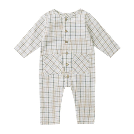 Quincy Mae Pocketed Woven Jumpsuit - Blue Plaid