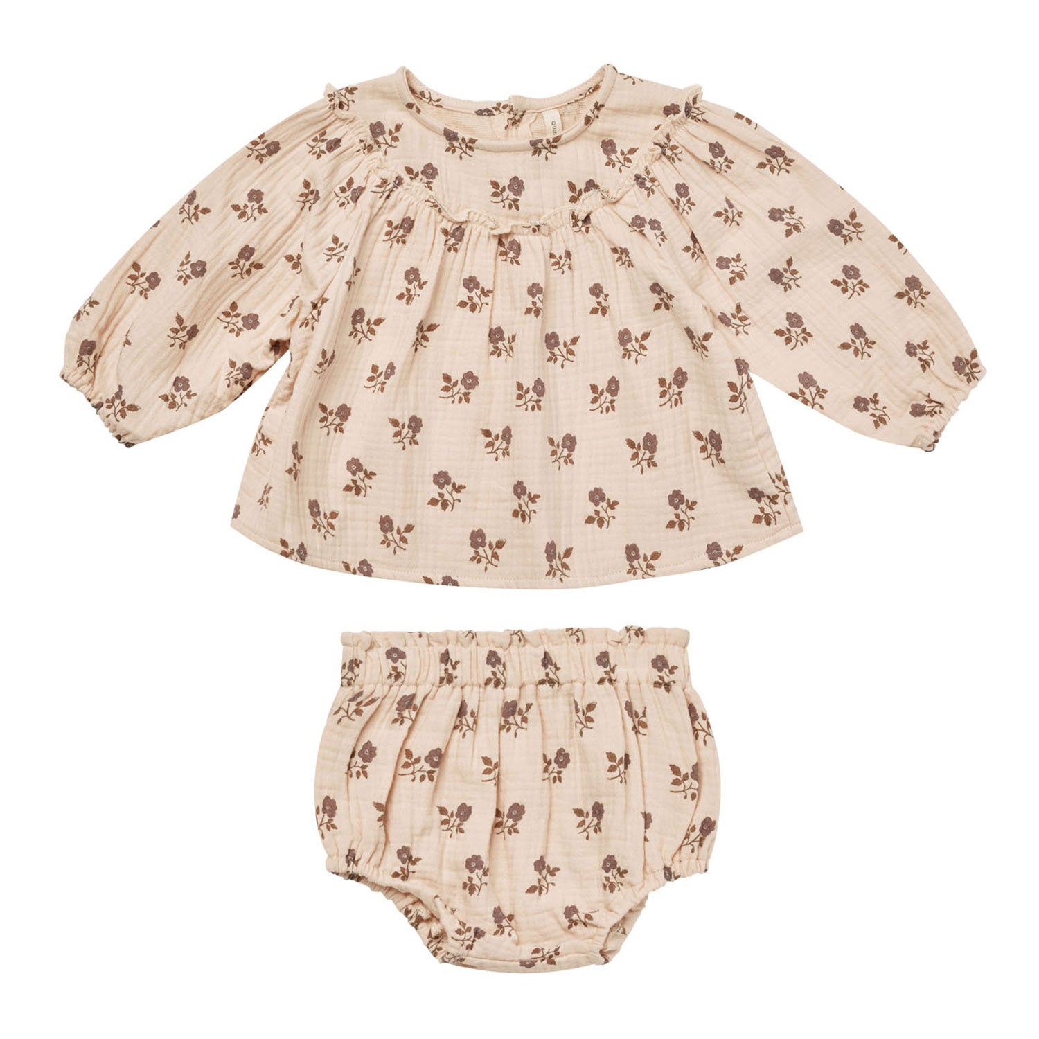 Quincy Mae Balloon Sleeve Blouse + Bloomer Set - Fig Flora - Shell