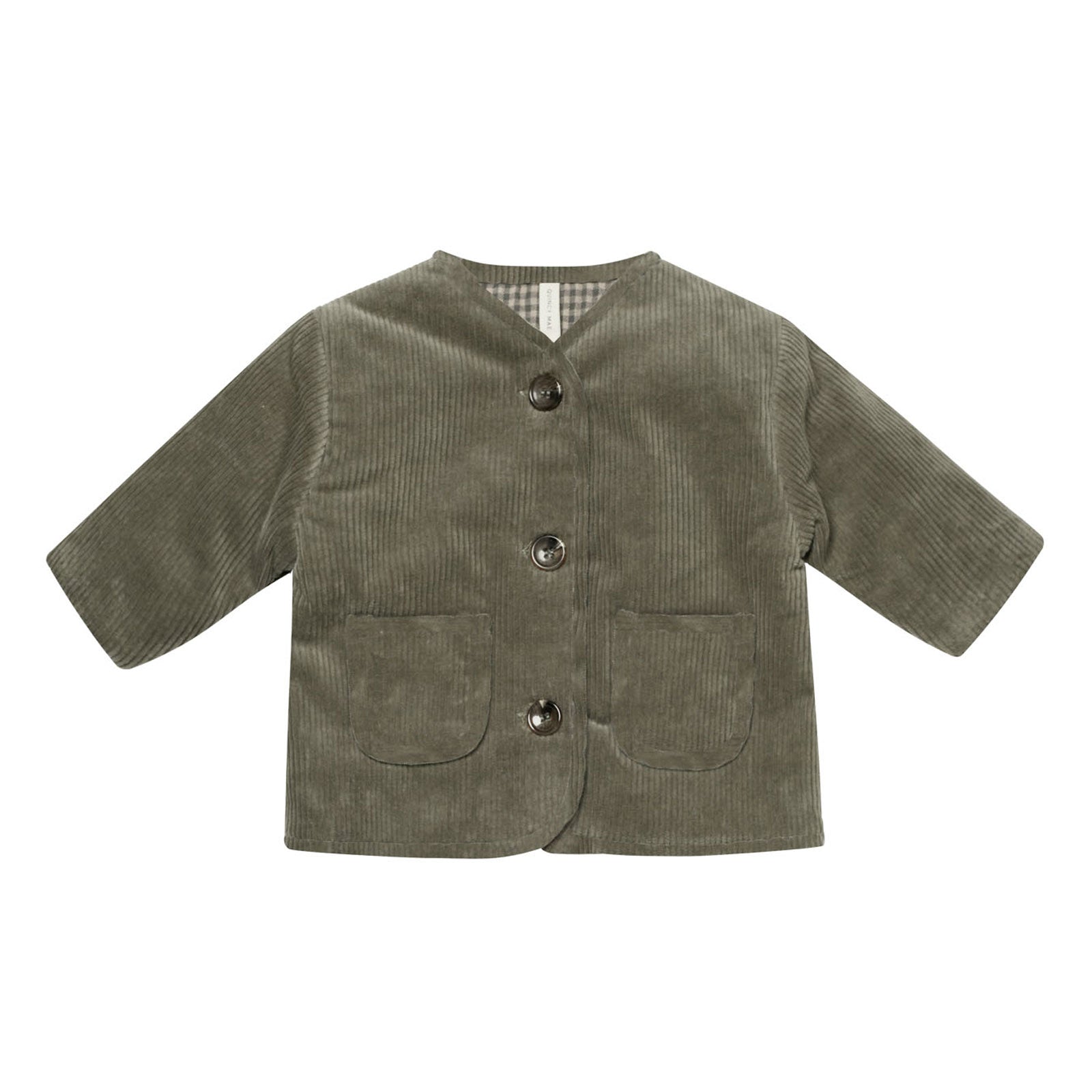 Quincy Mae Quilted V-Neck Button Jacket - Forest