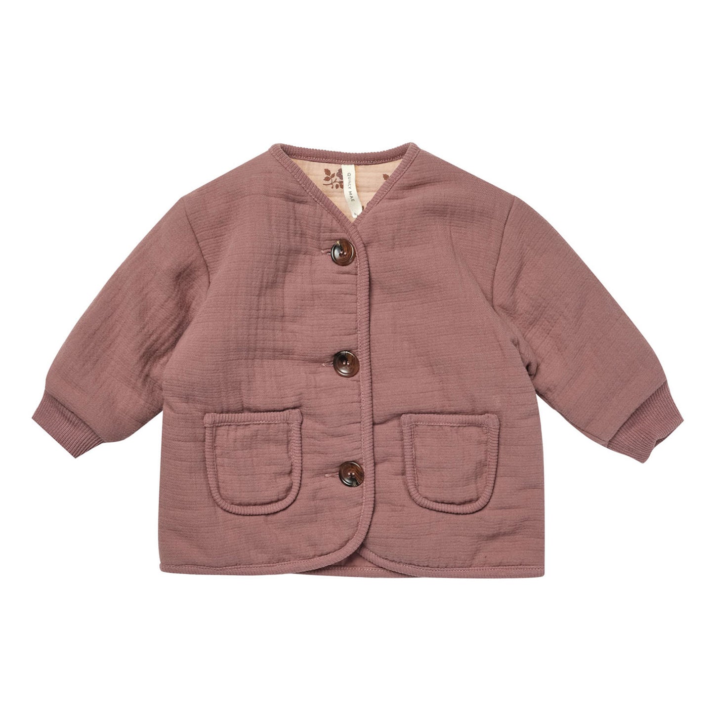Quincy Mae Quilted V-Neck Button Jacket - Fig