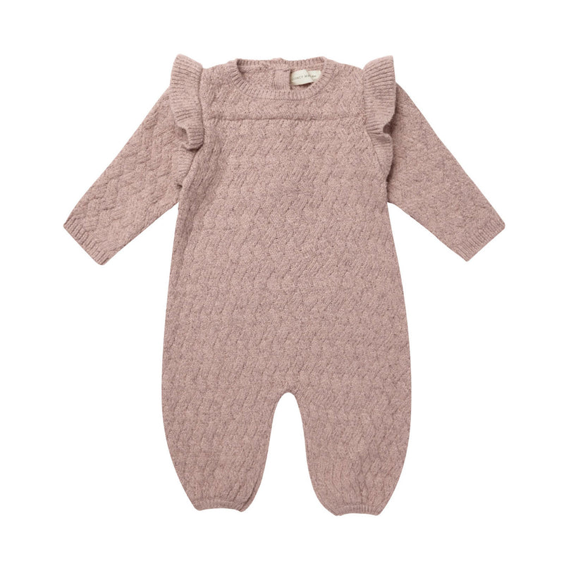 Quincy Mae Long Sleeve Mira Knit Romper - Mauve Heathered