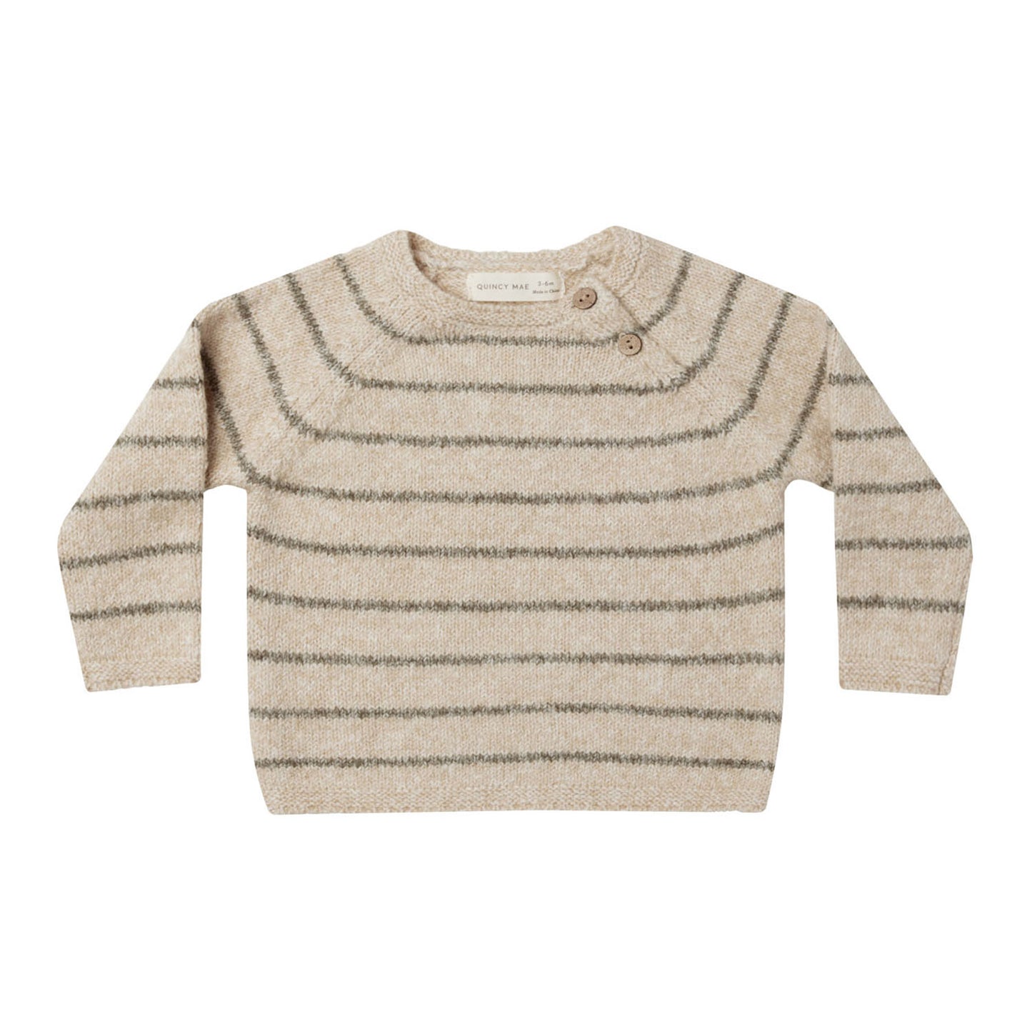 Quincy Mae Ace Knit Sweater - Basil Stripe - Sand Heathered
