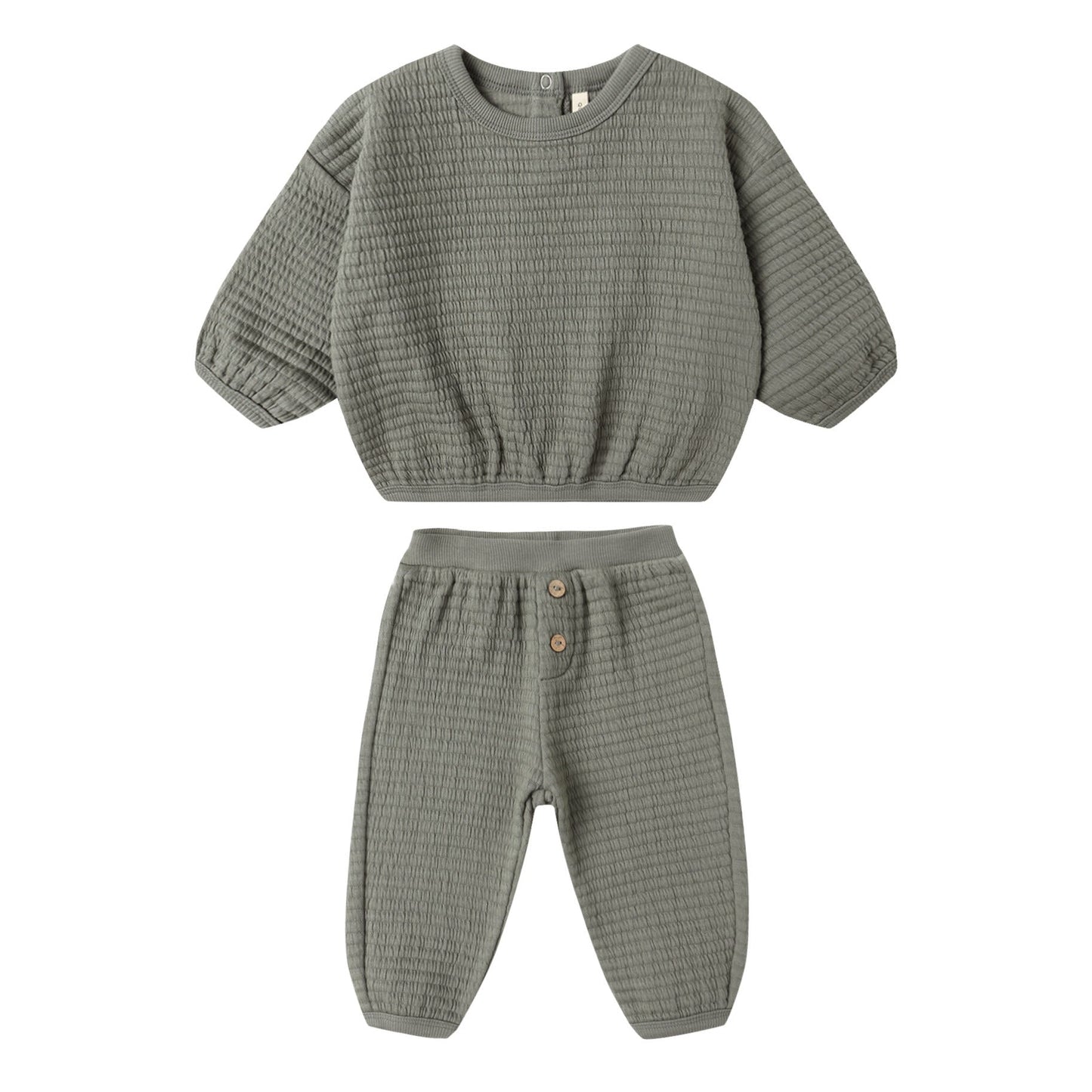 Quincy Mae Textured Sweat Set - Forest