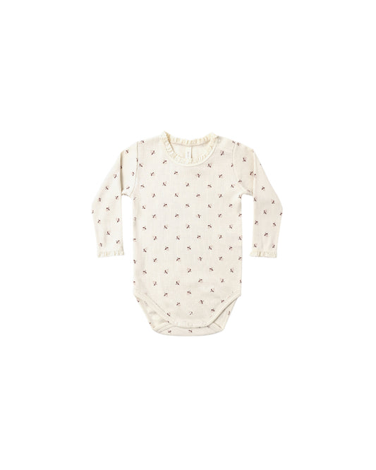 Quincy Mae Waffle Long Sleeve Bodysuit - Fall Ditsy
