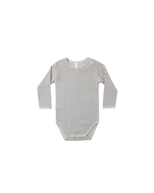 Quincy Mae Waffle Long Sleeve Bodysuit - Midnight Microstripe