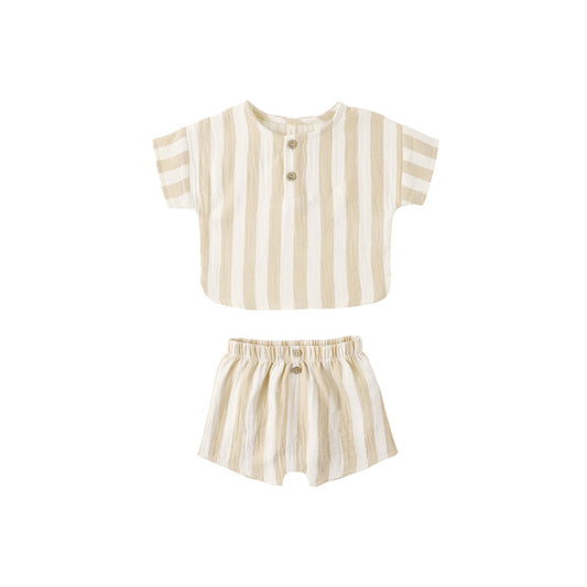 Quincy Mae Woven Boxy Top + Short Set - Summer Stripe