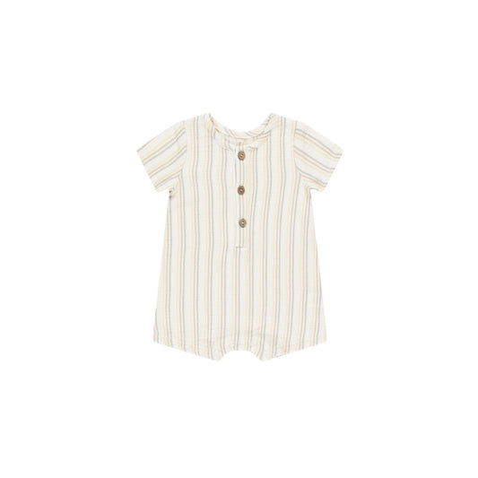 Quincy Mae Short Sleeve Woven Romper - Summer Stripe