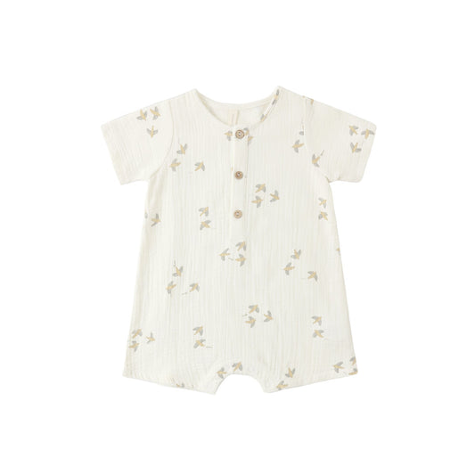 Quincy Mae Short Sleeve Woven Romper - Birds