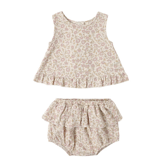 Quincy Mae Ruffled Tulip Top + Bloomer Set - Dahlia
