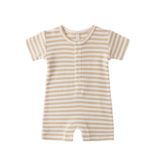 Quincy Mae Waffle Snap Romper - Butterscotch Stripe