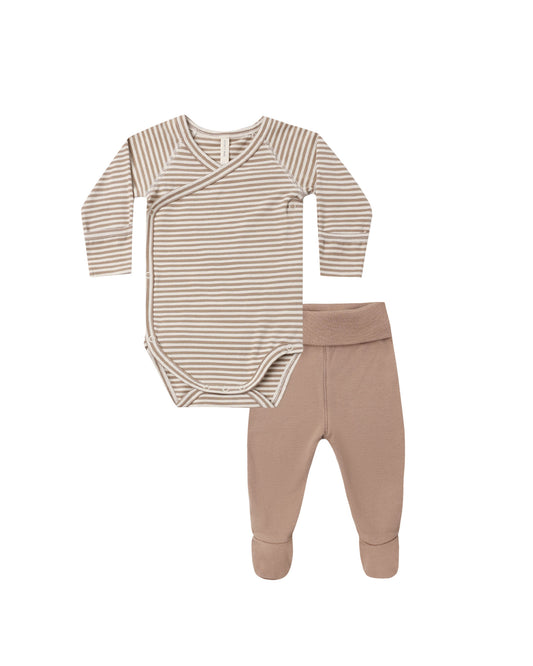 Quincy Mae Side Snap Bodysuit + Pant Set - Almond Stripe