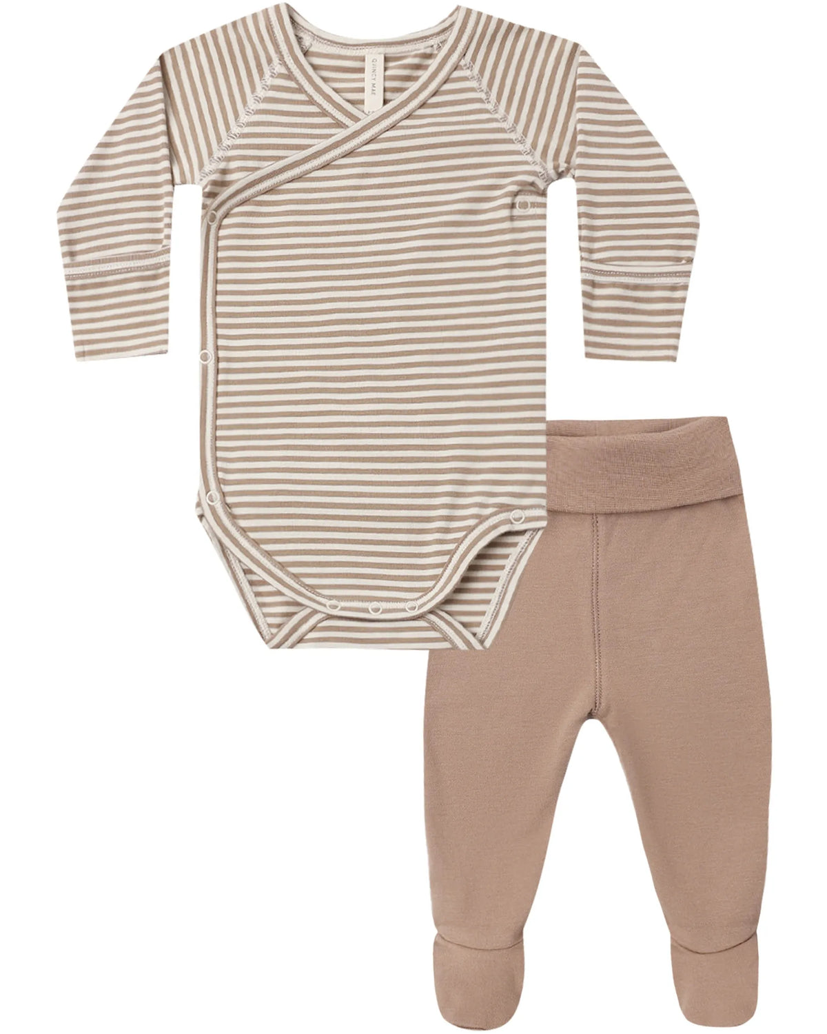 Quincy Mae Side Snap Bodysuit + Pant Set - Almond Stripe
