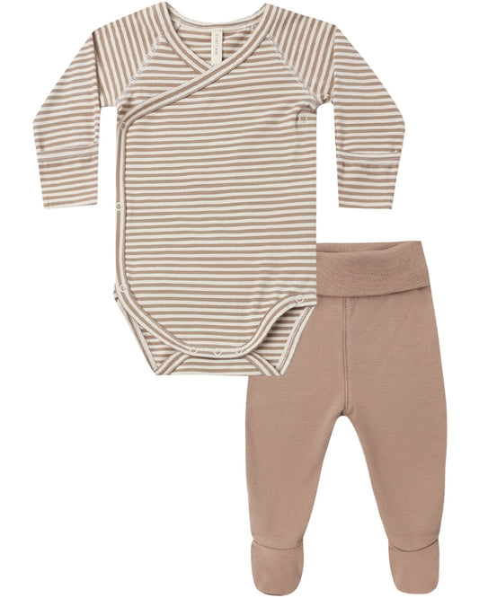 Quincy Mae Side Snap Bodysuit + Pant Set - Almond Stripe
