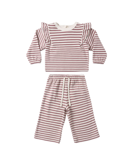 Quincy Mae Ruffle Cozy Set - Mulberry Stripe