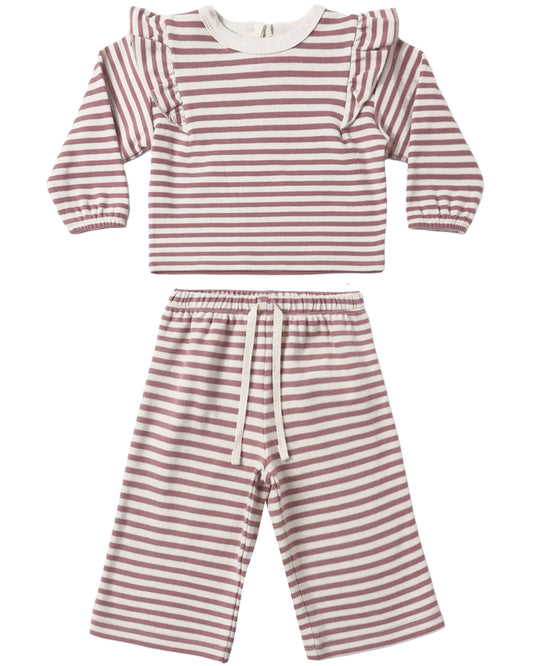 Quincy Mae Ruffle Cozy Set - Mulberry Stripe