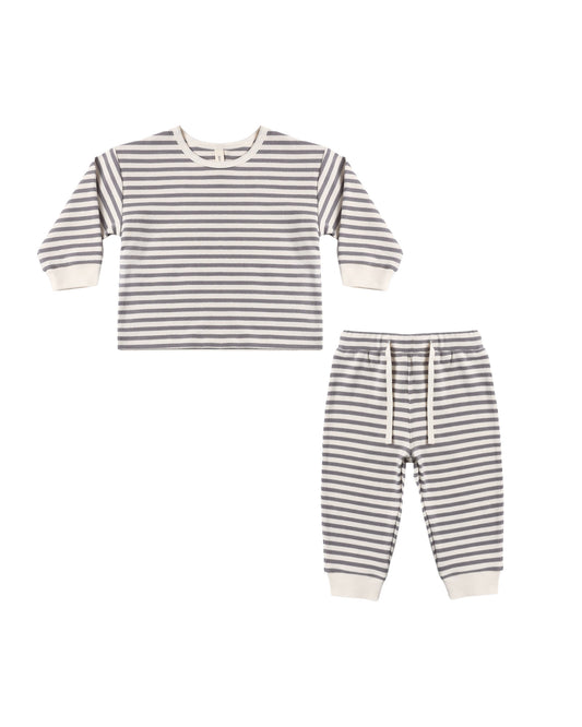 Quincy Mae Cozy Set - Slate Stripe