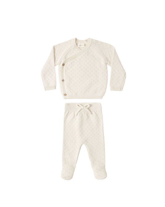Quincy Mae Knit Wrap Top + Pant Set - Natural