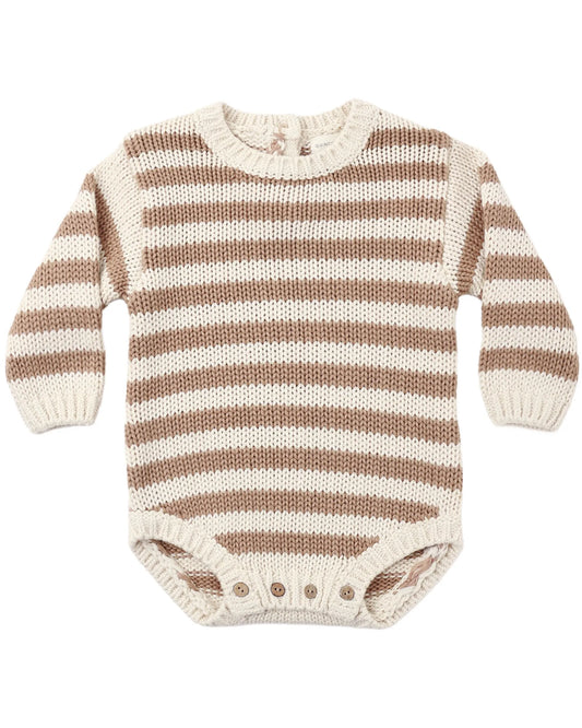 Quincy Mae Rex Romper - Almond Stripe