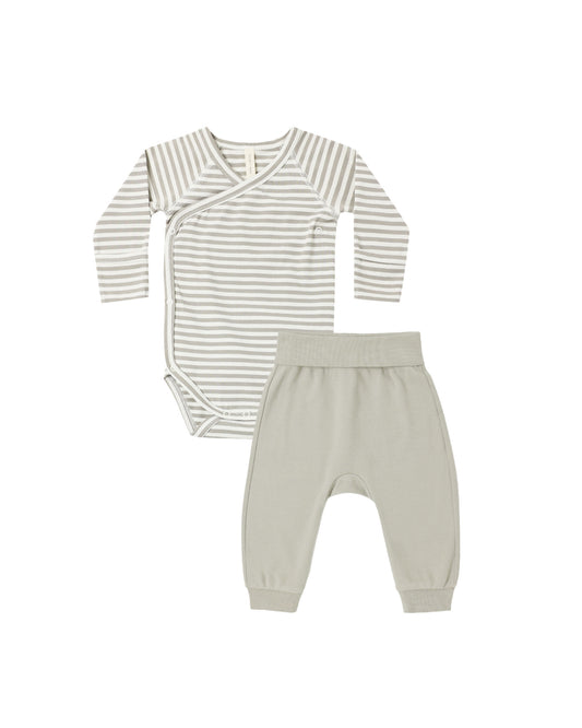 Quincy Mae Side Snap Bodysuit + Pant Set - Laurel Stripe