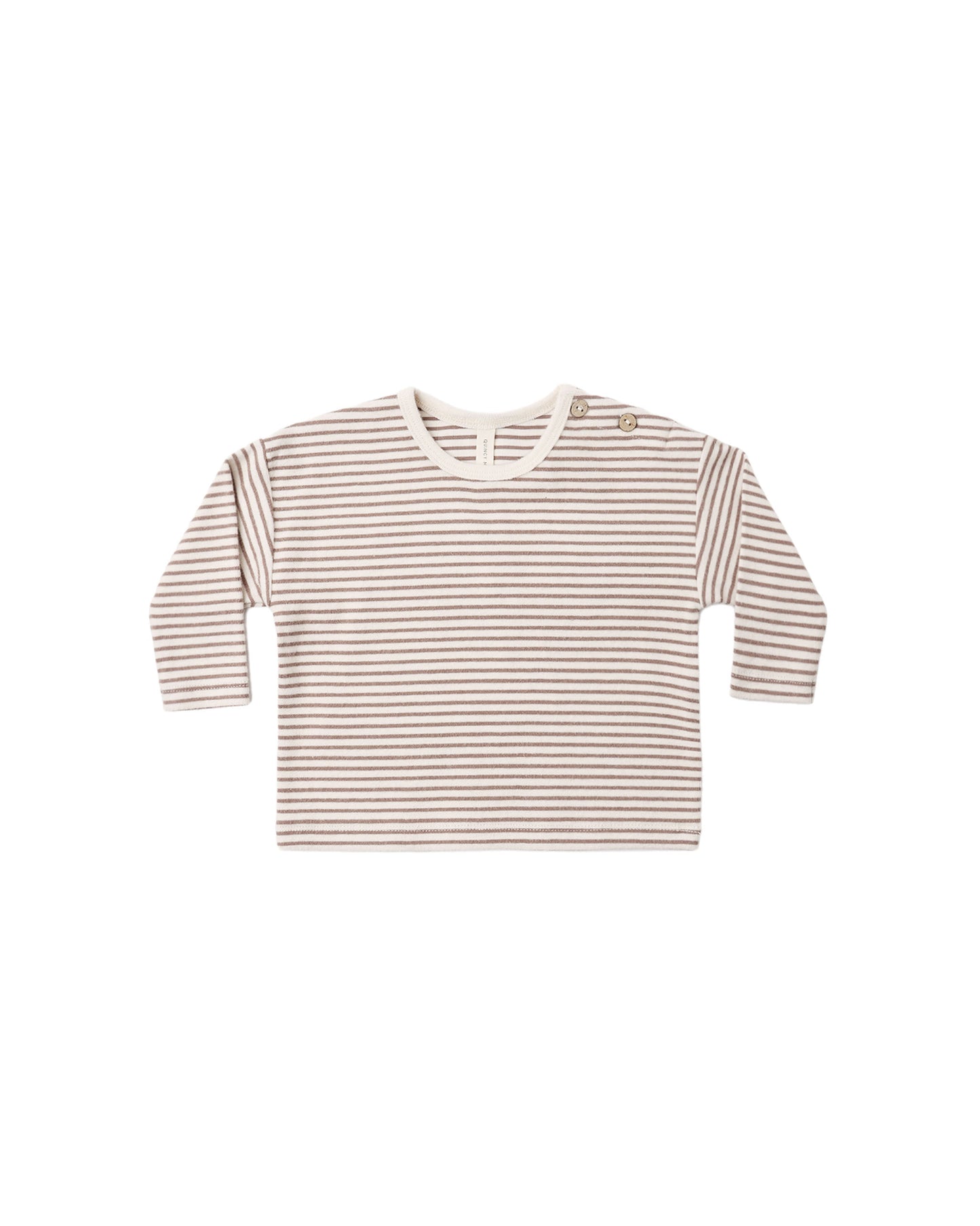 Quincy Mae Long Sleeve Tee - Cocoa Microstripe