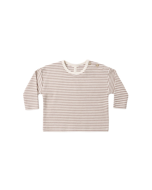 Quincy Mae Long Sleeve Tee - Cocoa Microstripe