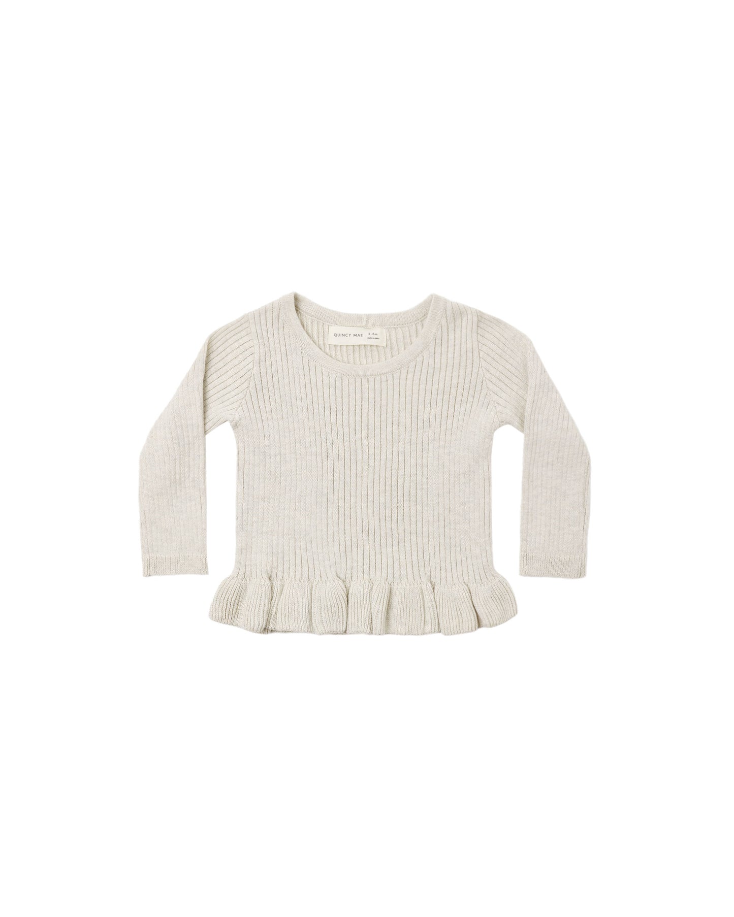 Quincy Mae Rib Knit Peplum Top - Heathered Oatmeal